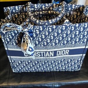 Dior Blue and White Tote Bag